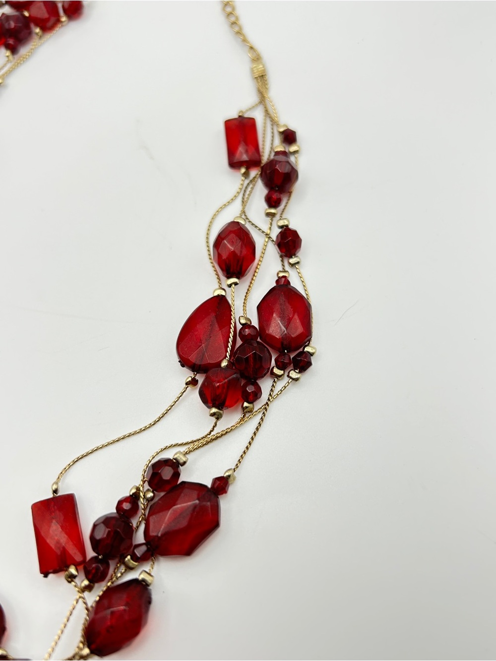 Ruby Red Multi Strand Statement Necklace - Picture 2 of 6